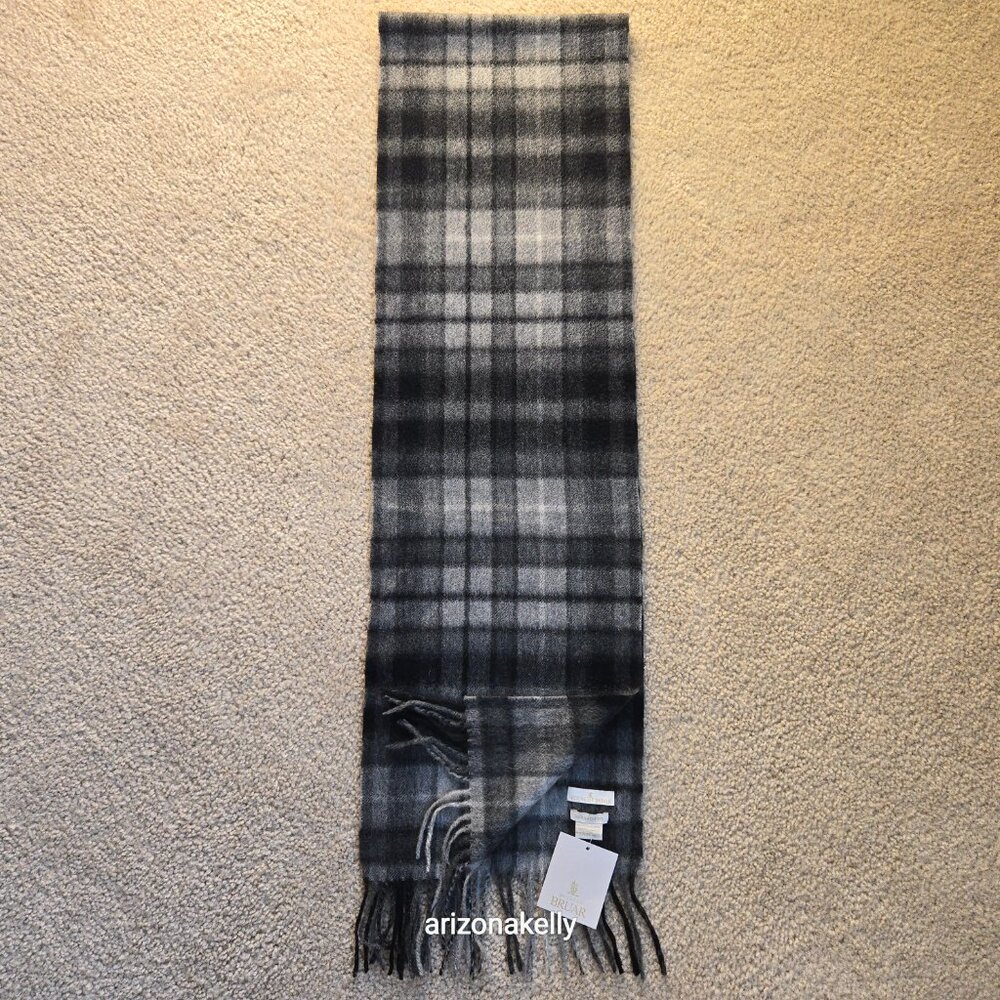 NWT House of Bruar Cashmere Plaid Scarf Grey & Black - Picture 11 of 14
